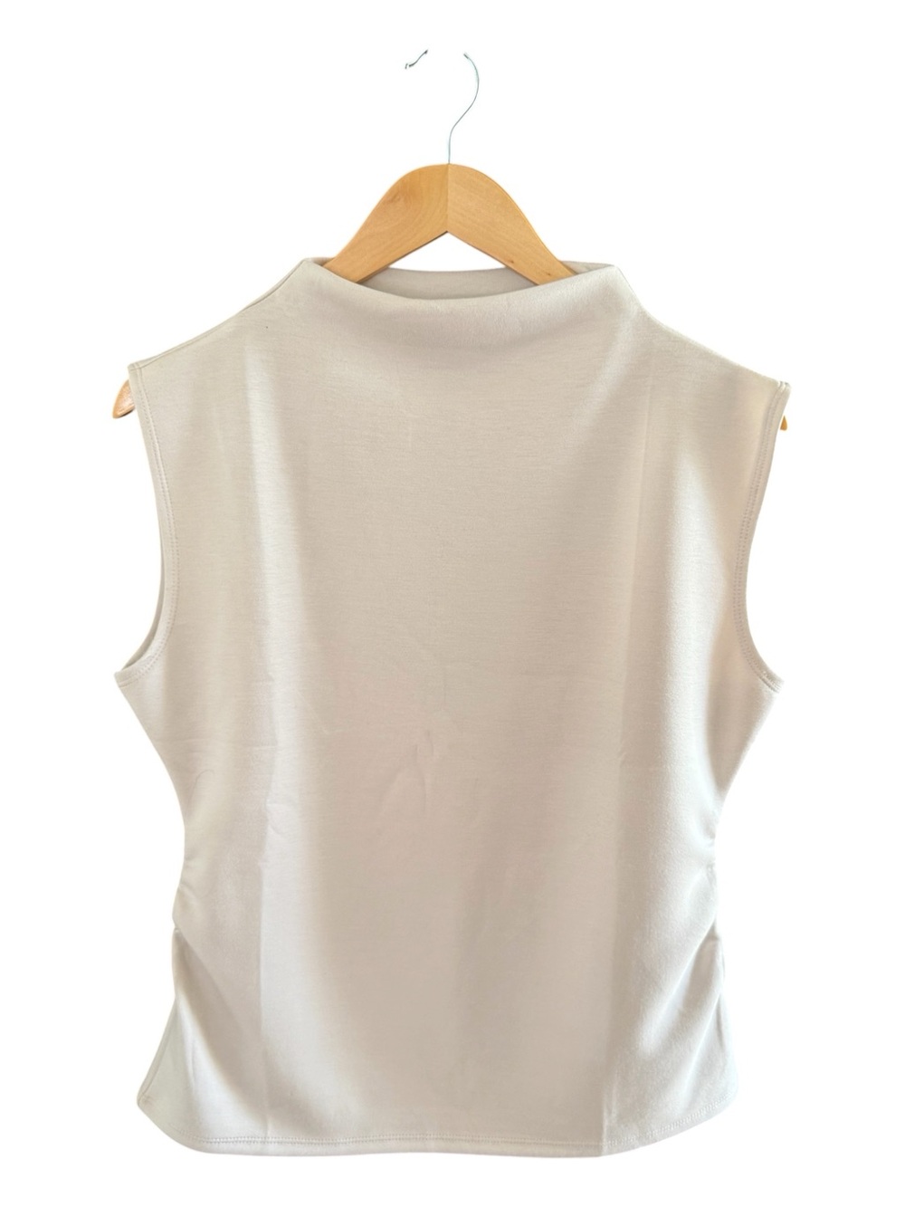 Truth by Republic Cream Sleeveless Mock Neck Tank Top with Ruched Sides NWT